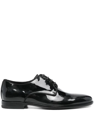 Dolce & Gabbana Black Leather Raffaello Lace-up Shoes In Black