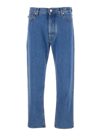 Shop Jacob Cohen Light Blue Five Pocket Jeans With Logo Patch On The Back In Denim Man