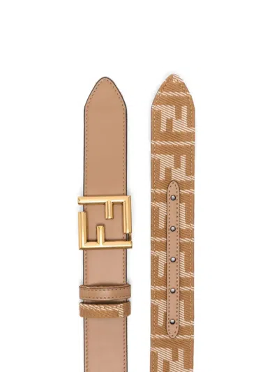 Fendi Beige Leather Ff Reversible Belt