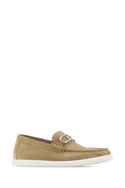 Fendi Cappuccino Suede O Lock Light Loafers In Brown