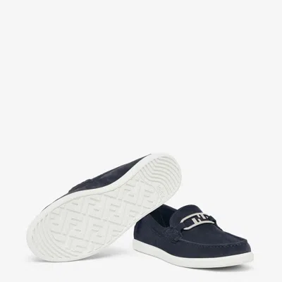 Fendi Midnight Blue Suede O Lock Light Loafers In Blue