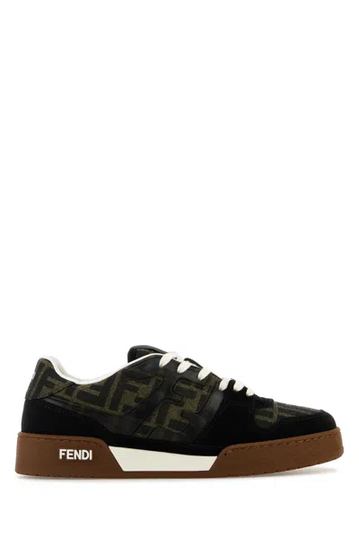 Fendi Match Suede Sneakers With Jacquard Ff Fabric Inserts