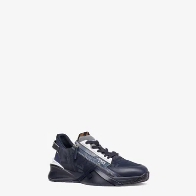 Fendi Multicolor Leather And Fabric  Flow Sneakers In Black