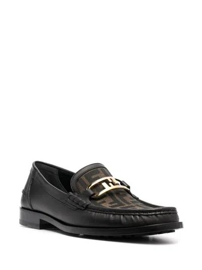 Fendi Multicolor Leather And Fabric Loafers