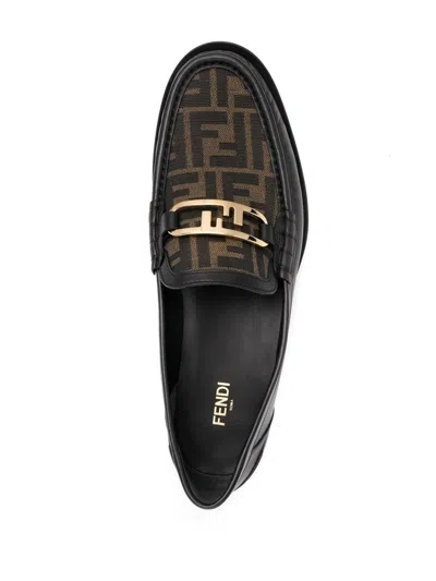 Fendi Multicolor Leather And Fabric Loafers