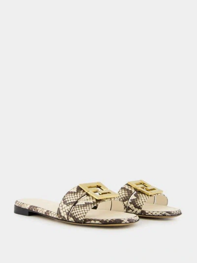 Fendi Multicolor Leather Ffold Slippers In Black