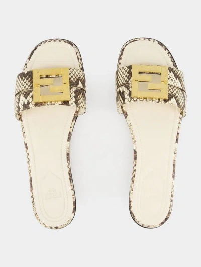 Fendi Multicolor Leather Ffold Slippers In Black