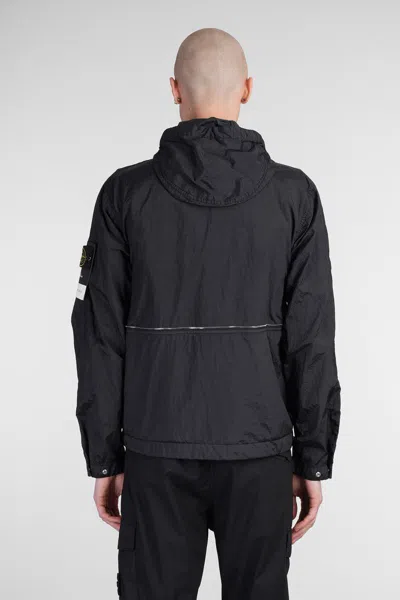 Stone Island Black Jacket With Compass Logo Patch Applied On The Sleeve In Tech Fabric Man