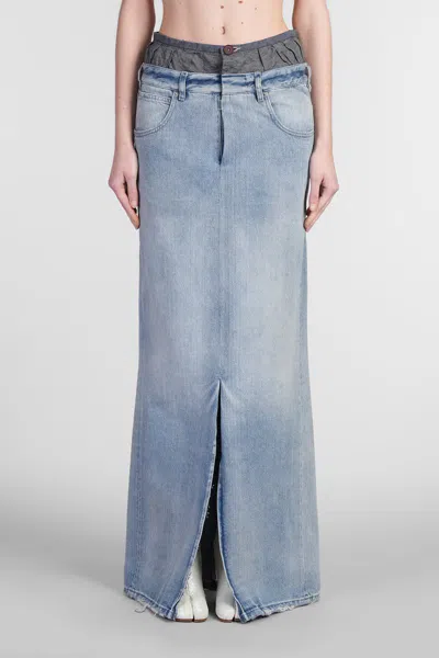 Maison Margiela Light Blue Long Skirt With Front Slit And Five Pocket Design In Denim Woman