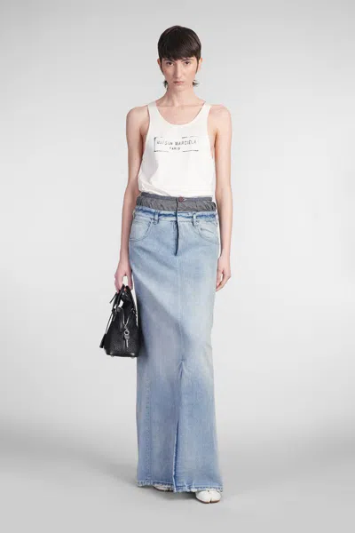 Maison Margiela Light Blue Long Skirt With Front Slit And Five Pocket Design In Denim Woman