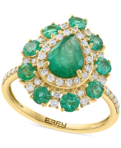 Effy Collection Effy Emerald (2 Ct. T.w.) & Diamond (3/8 Ct. T.w.) Pear Halo Statement Ring In 14k Gold