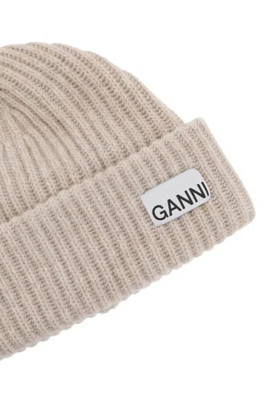 Ganni Sand Wool Blend Beanie Hat