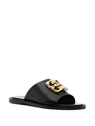 Shop Givenchy Black Leather 4g Liquid Slippers