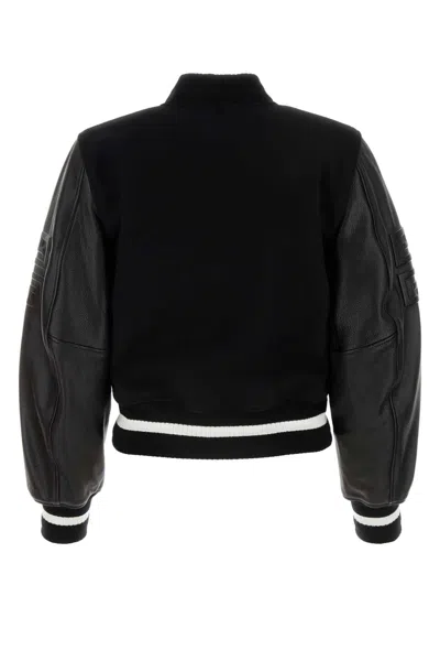 Givenchy Wool Blend Parka With Leather Sleeves And Iconic Branding In Black