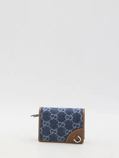 GUCCI GUCCI EMBROIDERED DENIM WALLET 