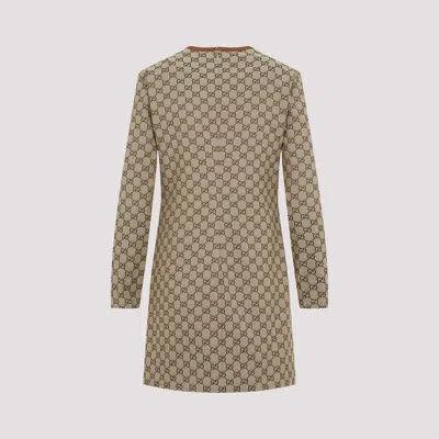 Gucci Beige Dress In Gg Fabric With Clip Detail