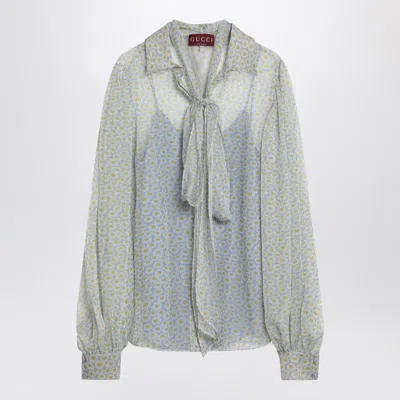 Gucci Light Blue Printed Chiffon Shirt