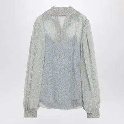 Gucci Light Blue Printed Chiffon Shirt