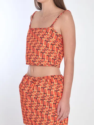 Gucci Orange Top With Spaghetti Straps And All-over Horsebit Print In Cotton Woman
