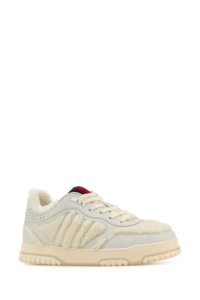 GUCCI GUCCI WHITE LEATHER AND TEDDY RE-WEB SNEAKERS 