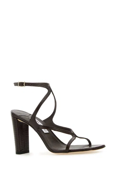 Jimmy Choo Brown Leather Azie 85 Sandals In Black