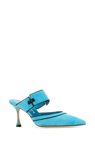 Manolo Blahnik Light Blue Suede Brontiamusa Mules