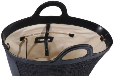 Marni Women Black Leather And Raffia Small Tropicalia Summer Handbag