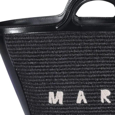 Marni Women Black Leather And Raffia Small Tropicalia Summer Handbag