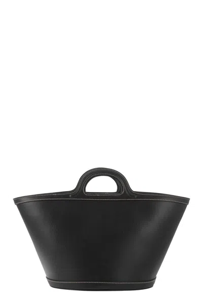 Marni Women Black Leather And Raffia Small Tropicalia Summer Handbag