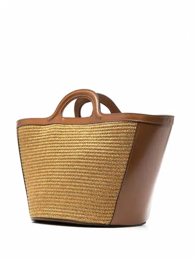 Marni Two-tone Leather And Raffia Small Tropicalia Summer Handbag In Brown