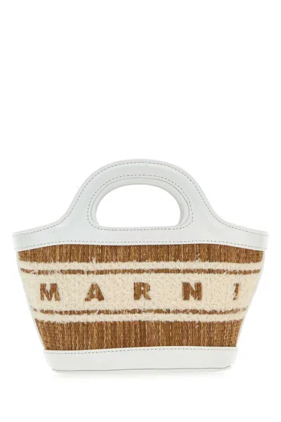 Marni Borsa A Mano Tropicalia Summer Micro Bicolor In Rafia E Pelle Donna In White