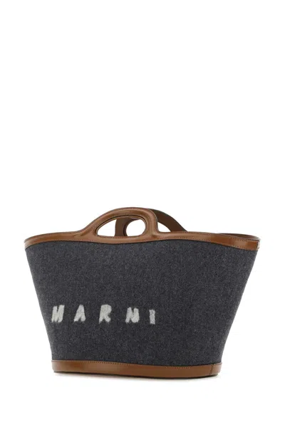 MARNI MARNI TWO-TONE FELT AND LEATHER SMALL TROPICALIA SUMMER HANDBAG 