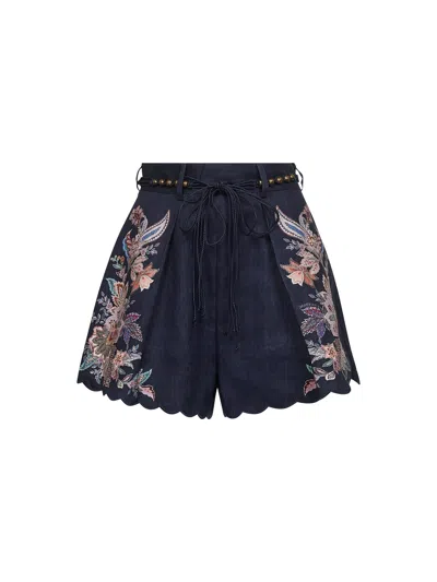 Zimmermann Rhiannon Tuck Shorts In Blue
