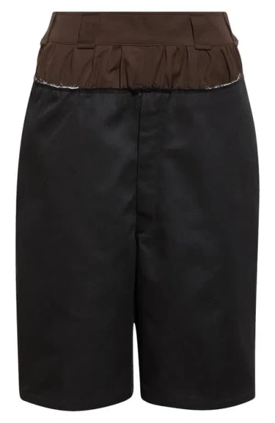 Maison Margiela Tailored Black Shorts With Unique Ruffled Waistband In Multi