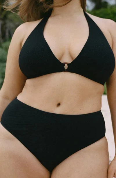 Mango Decorative Ring Textured Bikini Top Black