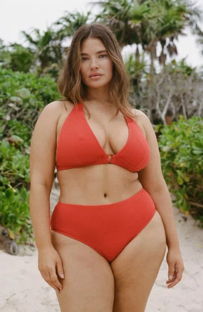 Mango Decorative Ring Textured Bikini Top Red