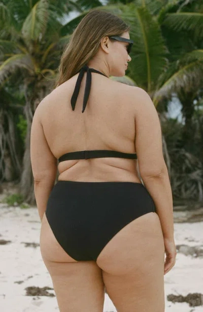 Mango Decorative Ring Textured Bikini Top Black