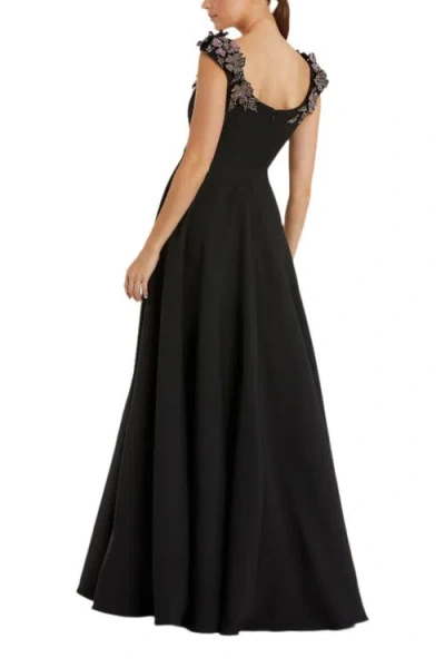 Mac Duggal Crepe Sleeveless Ballgown With Rhinestone Flowers