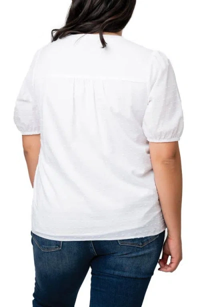 Gibsonlook Puff Sleeve Button Front Pin Dot Blouse