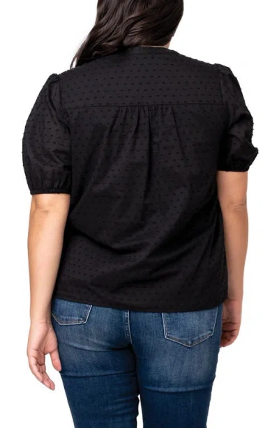 Gibsonlook Puff Sleeve Button Front Pin Dot Blouse