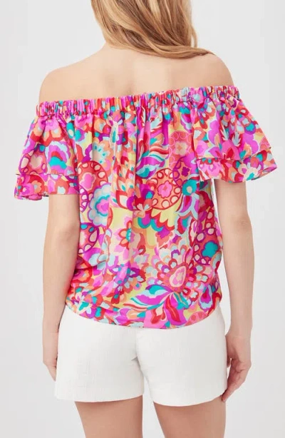 Trina Turk Silia Print Ruffle Sleeve Off The Shoulder Top