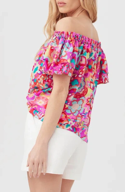 Trina Turk Silia Print Ruffle Sleeve Off The Shoulder Top