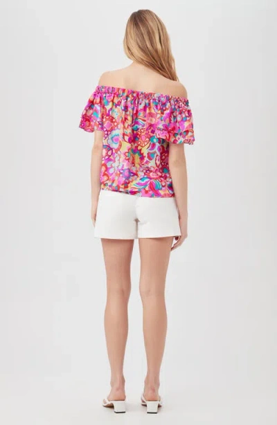 Trina Turk Silia Print Ruffle Sleeve Off The Shoulder Top