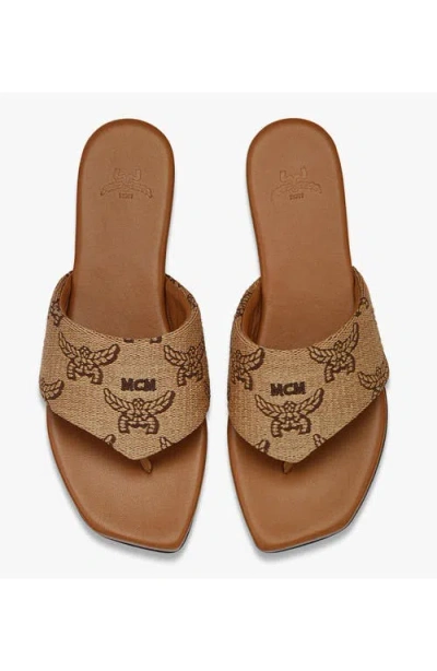 Mcm Flat Sandals In Lauretos Raffia Jacquard