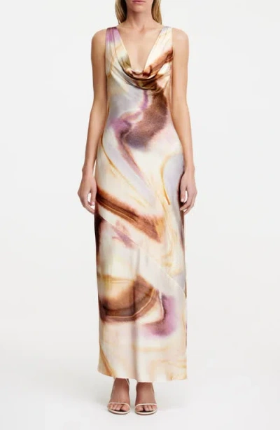 Significant Other Lacey Abstract Print Satin Maxi Dress In Brown