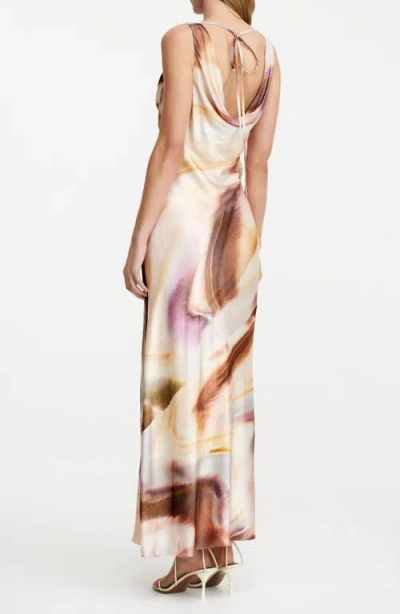 Significant Other Lacey Abstract Print Satin Maxi Dress In Brown
