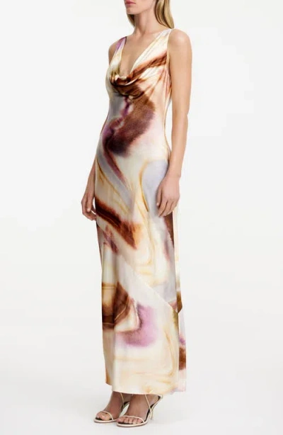 Significant Other Lacey Abstract Print Satin Maxi Dress In Brown
