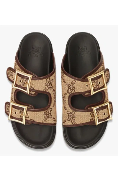 Mcm Sandals In Lauretos Raffia Jacquard In Beige