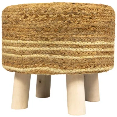 Northlight 15" Beige Braided Jute And Wood Handmade Three Legged Foot Stool