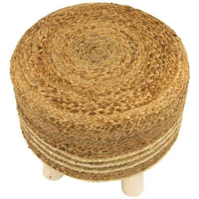 Northlight 15" Beige Braided Jute And Wood Handmade Three Legged Foot Stool